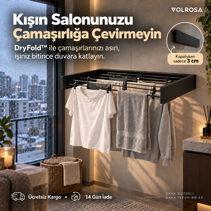 Volrosa DryFold™ | Katlanabilir Duvar Tipi Çamaşır Kurutmalık 100 CM