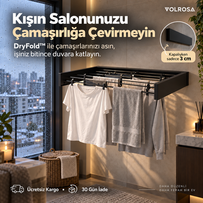 Volrosa DryFold™ | Katlanabilir Duvar Tipi Çamaşır Kurutmalık 100 CM
