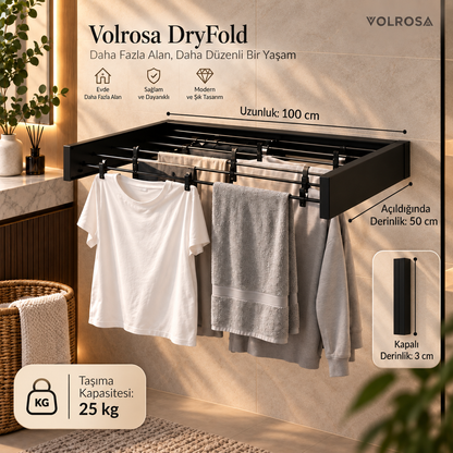 Volrosa DryFold™ | Katlanabilir Duvar Tipi Çamaşır Kurutmalık 100 CM